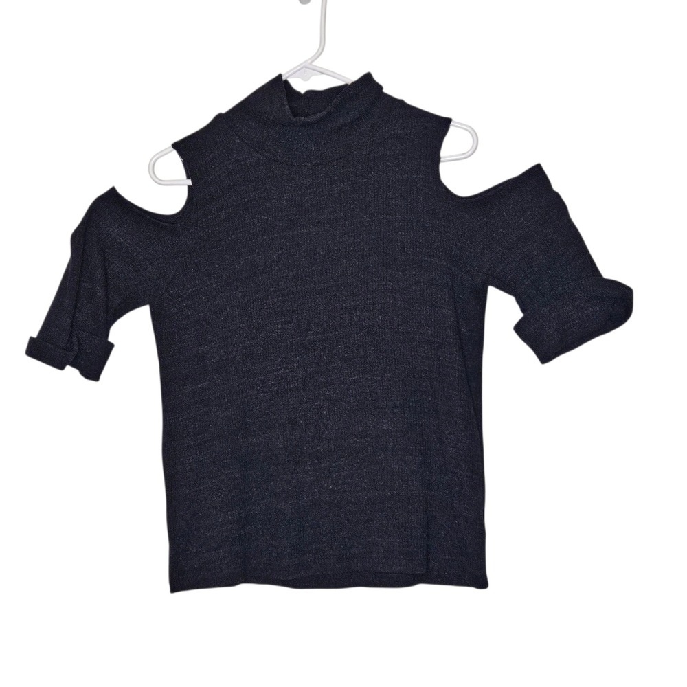 LNA Women's Medium Cold Shoulder Mock Neck Knit Top Ribbed Gray Sweater Basic